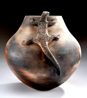 Buy Raku Lizard  Earthenware Pottery Vase - Vessel - Artist Signed  (8.25  X 9 ) • 283.35£