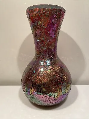 Buy Large Deep Red Glass Vase With Mosaic / Crackle Glazed Finish - 28 Cm • 24.99£