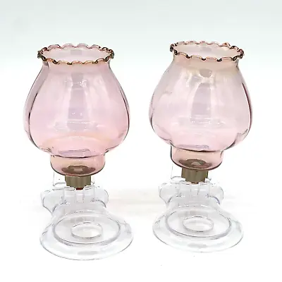 Buy 2 Vintage Pink Optic Glass Short Peg Votive Candle Holders Sconces 5 1/4  Mexico • 15.71£