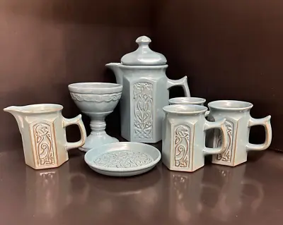 Buy Vintage Welsh Tyn Llan Pottery Coffee Pot, Milk Jug, Sugar Bowl, Mugs & Plate • 59£