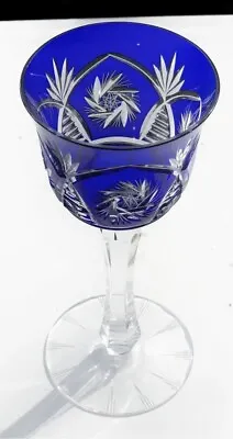 Buy Antique Bohemia Czech Bohemian Crystal Cut Blue Wine Liquor Cup Goblet Glass • 89£