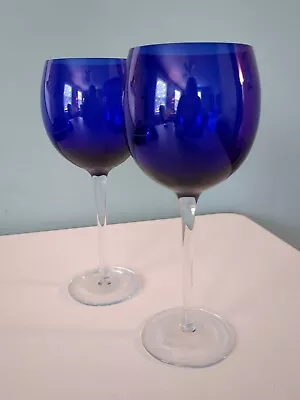 Buy Cobalt Blue Stemmed Wine Glass Goblet 8.75  Tall Glasses Set Of 2 • 14.39£