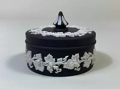 Buy Vintage Wedgwood Black Basalt Jasper Ware Classical Small Round Trinket Box 1969 • 12.50£