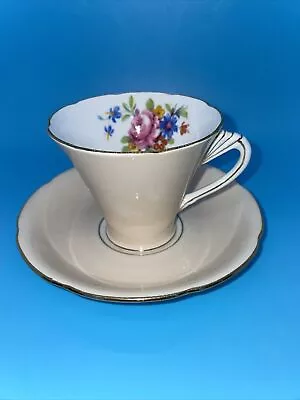 Buy Vintage Abj Grafton Bone China Tea Cup & Saucer Pale Peach Art Deco Floral • 18.94£