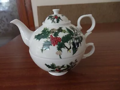 Buy Portmeirion Christmas Holly & Ivy Tea For One Large Cup & Single Teapot Unused • 23.50£