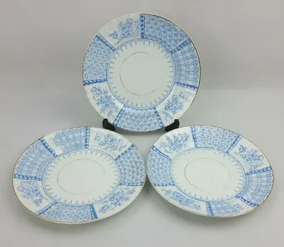 Buy 3x Antique Porcelain Blue & White Floral 19cm Tea Side Plates • 8£