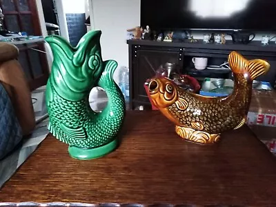Buy 2 X Vintage Pottery  Gurgle Jugs Green One 7 Ht  Both Stamped • 9.99£