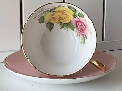 Buy Vintage Shelley Pink & Yellow Roses Footed Gold Handle Cup & Saucer Set • 20£