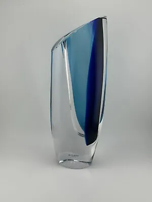 Buy Kosta Boda Goran Warff Signed Clear And Blue Art Glass Vase - Sweden 49809 • 192.65£