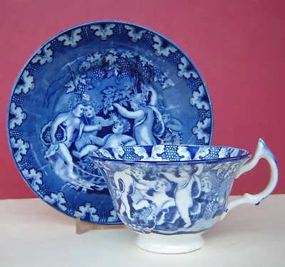 Buy Patterson Pearlware Cup & Saucer Blue & White Cherubs C1830 • 25£
