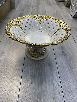 Buy XXL Sparkly White Gold Ceramic Italian Style Bling Fruit Bowl Kitchen Flower • 39.99£