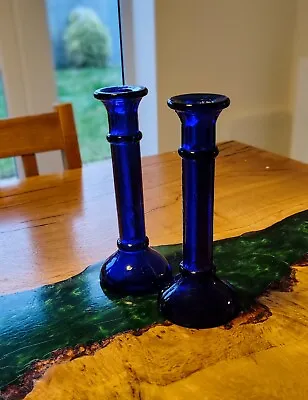 Buy Cobalt Blue Glass Candle Holders Art Glass Set Of Two Vintage  Décor Collectable • 35.99£