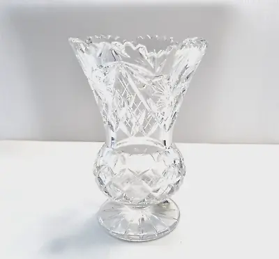 Buy Vintage Glass Vase Crystal Cut Czechoslovakia Clear Bulbous Vase • 12.95£
