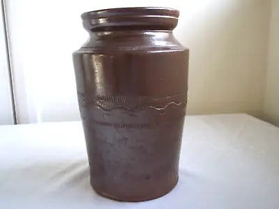 Buy Vintage Stoneware Dark Brown Salt Glaze Storage Jar With Patterning • 8£