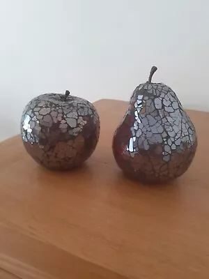 Buy Red Apple & Pear Crackle Glass Ornaments • 7.99£
