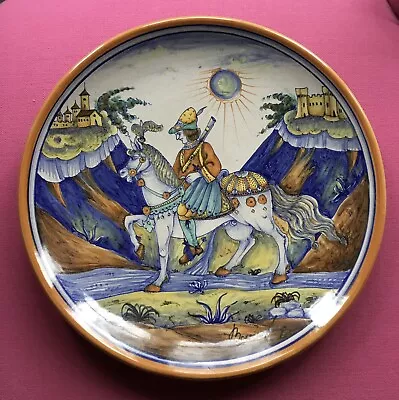 Buy Majolica Purugia Pottery Charger Of Man On Horse - In Excellent Condition • 16£