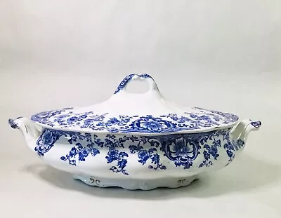 Buy Large Antique Blue & White Transfer Ware Oval Lidded Porcelain Serving Tureen • 29£