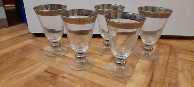 Buy Cristal Mode Wine Glass Footed Stem Goblet Set Of 5 Silver Engraved Band Rim Vgc • 40£