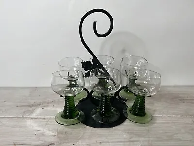 Buy Vintage Mid Century Set Of Small Glasses With Metal Holder Slight Damage 1960s • 39.99£