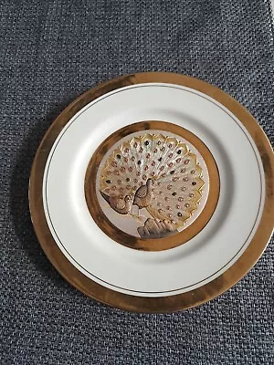 Buy Vtg.Japanese Chokin White Porcelain Peacocks Plate W 24KT Gold,silver &copper • 5£