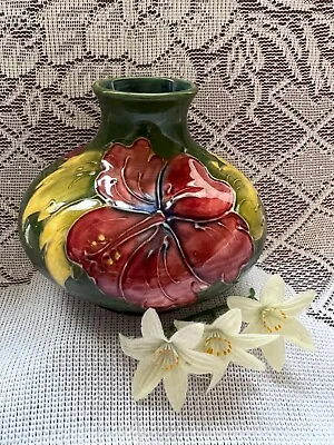 Buy Moorcroft William Squat Vase Signed 4” Green 1918-1928 Hibiscus Good Condition • 125£