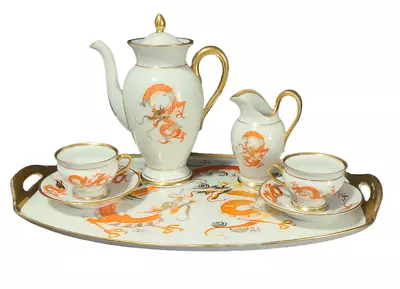 Buy Antique Bavarian Porcelain Thomas Chinoiserie Orange Dragon Gilded Tea Set • 217.40£