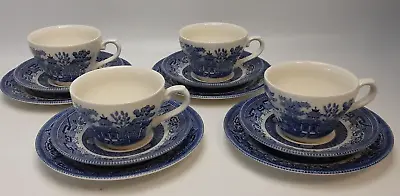 Buy Churchill China Trio Blue & White Willow Pattern Tea Cup, Saucer & Side Plate X4 • 35£