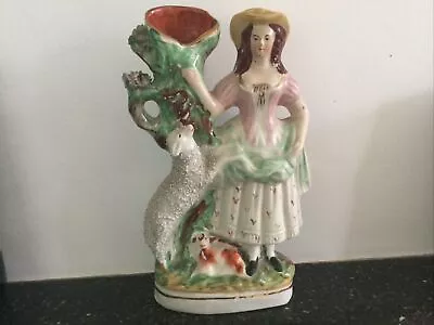 Buy Antique Staffordshire Flatback Spill Vase Shepherdess • 35£