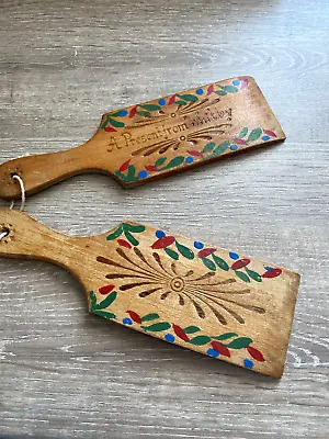 Buy (Present From Whitby) VINTAGE KITCHEN WARE WOODEN BUTTER PATS /PADDLES • 10£