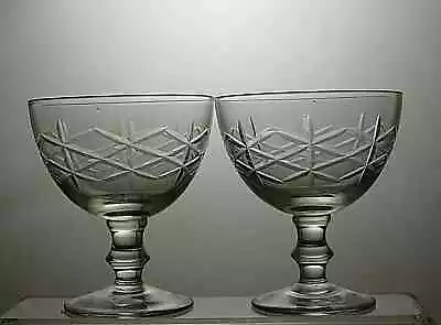 Buy Vintage Crystal Cut Glass Set Of 2 Dessert Bowls 4 1/4  - 42D • 19.99£