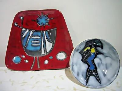 Buy Two Vintage Retro Hand Painted Abstract Italian Ceramic Pin Dishes • 20£