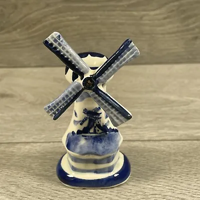 Buy Vintage DELFT Holland Blue White Miniature Windmill Rotating Sails Handpainted • 10£