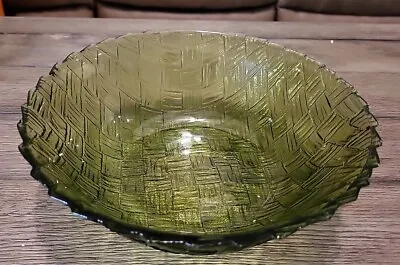 Buy VINTAGE Indiana Glass Weavetex Basket Weave Bowl Iridescent Green- Flaw 🟢 • 6.64£