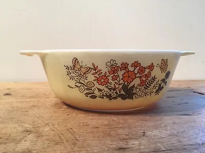 Buy Orange Butterfly Flower Pyrex  Bowl With Handles -  Med Size 8  • 22£