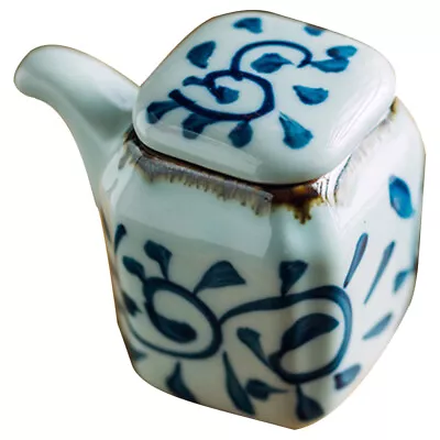 Buy Ceramic Oil Dispenser Vinegar Soy Sauce Container Blue Pot With Lid • 10.78£