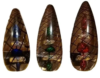 Buy Trio Langham Glass Manhattan Ruby Sapphire & Emerald Paperweights Labels/ Signed • 69.99£