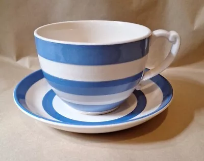 Buy Large Vintage T G Green Cornish Kitchenware Blue/White Cup & Saucer (b) • 22.50£