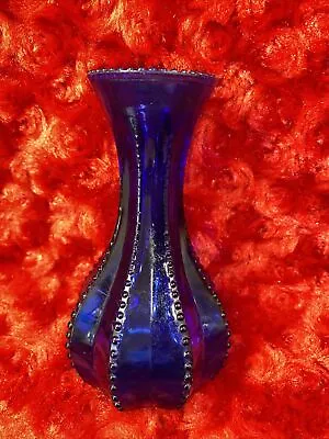 Buy Vintage Indiana Glass  Vase Cobalt Blue  5” Ribbed Glass No Chips No Cracks EUC • 11.57£