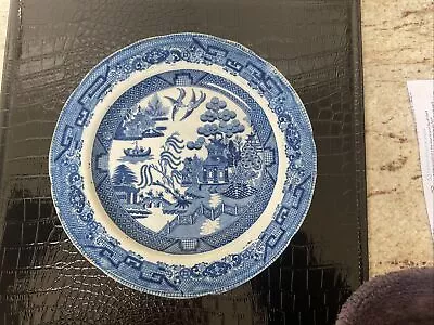 Buy Antique Old C 19thC Stone China Blue Willow Dinner Plate, 22cm Diameter • 68£