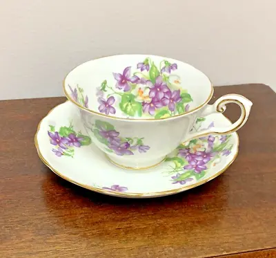 Buy Vintage English China Tuscan Teacup And Saucer  - Pattern Violets • 14.21£