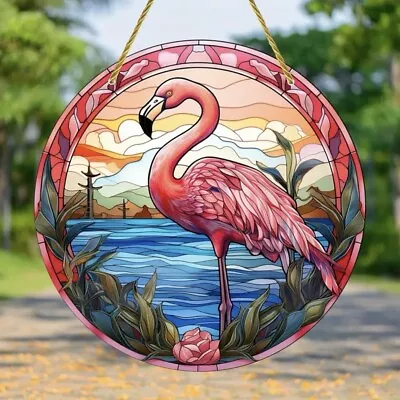 Buy Flamingo - Bird Design Suncatcher Stained Glass Effect Home Decor • 6£