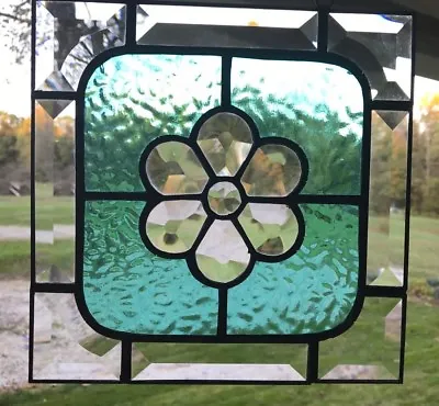 Buy Stained Glass Victorian Flower Panel - Aqua Cobblestone FREE INSURED SHIPPING • 108.85£