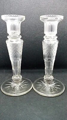 Buy Antique Pair Of Lead Crystal Cut Glass Candlesticks 7  Perfect For Christmas  • 25£
