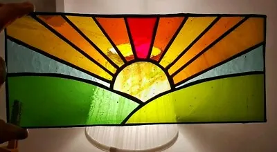 Buy Sunset Multi Coloured Stained Landscape Stained Glass Panel 27 X 11 Cm  • 23.95£