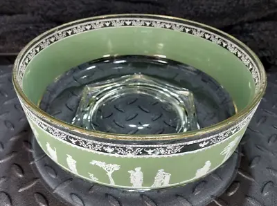 Buy Vintage Green Glass Fruit Bowl - Grecian-Inspired Design, Gold Trim • 9.60£