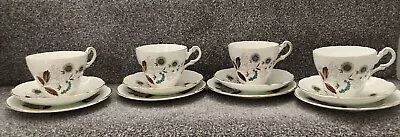 Buy Regency Fine Bone China Tea Set 4x Cups Saucers Plates Blue Flowers Brown Leaves • 8£