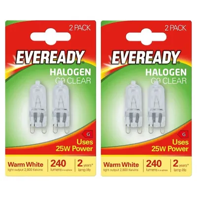 Buy 4 X Eveready G9 Eco 25W Halogen Capsule Bulb 240 Lumens 220V Clear Lamp Dimmable • 3.75£
