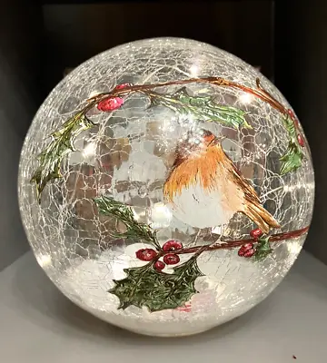 Buy 20cm Festive Christmas Crackle Effect Glass Robin LED Light Ball Battery Operate • 32.99£