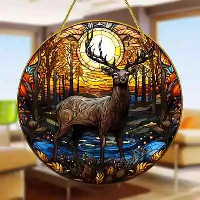 Buy Elk In The Wood Design Suncatcher Stained Glass Effect Home Decor Christmas Gift • 6.95£