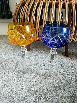 Buy Vintage Set Of 2 Crystal Czech Orange Blue Wine Glasses Rare Bohemian  • 49.99£